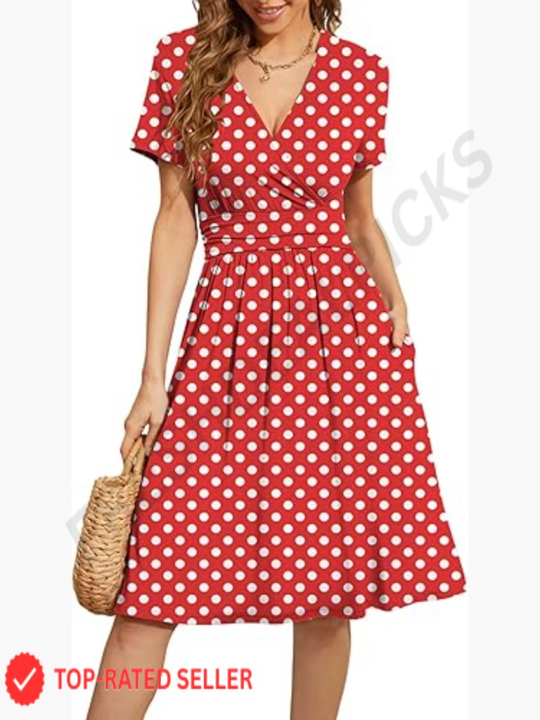 Short Sleeve V-Neck Floral A-Line Dress With Pockets Casual Swing Sundress